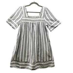 Alexander Jordan Linen Cotton Square Neck Dress S‎ Short Sleeve Striped White